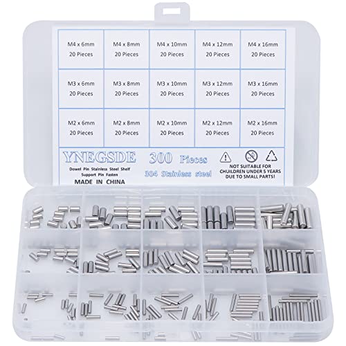 M2 M3 M4 Dowel Pin Assortment, 304 Stainless Steel Metal Pins 300-Piece