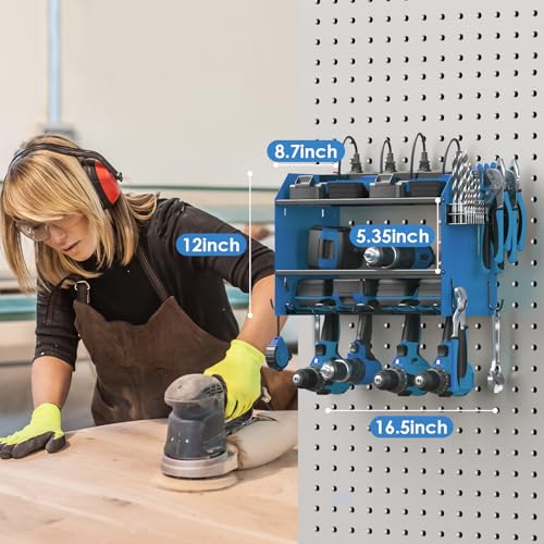 CCCEI Wall Mount Modular Tool Charging Organizer, Blue, 1 Pack, 3 Tier. - color: Blue