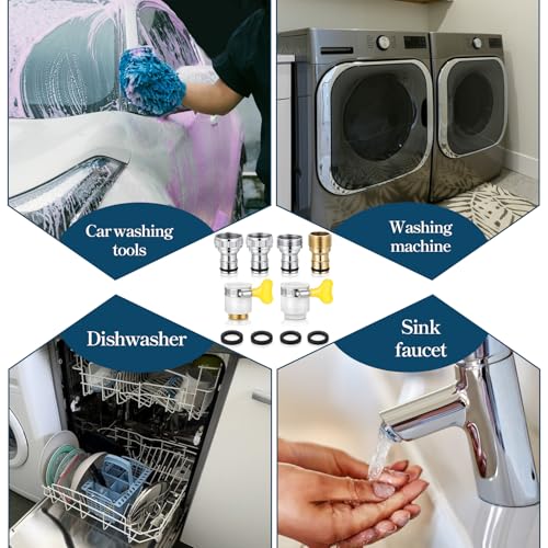 6 Pcs Faucet Tap Quick Connector Kit, 4 pcs Washing Machine Quick Connectors & 2 Universal Faucet Adapters for Portable Washer Thread Sink Adapter for Garden Hose, Dishwasher, Car Wash