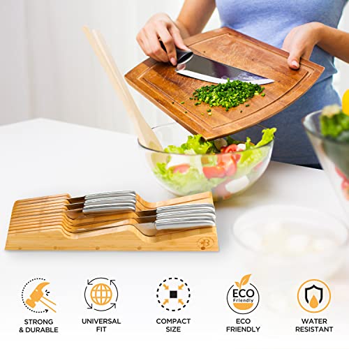Bambüsi Knife Drawer Organizer 16 Slot In-Drawer Knife Block Holder, Bamboo - color: Bamboo, size: 17" x 5.3" x 2"