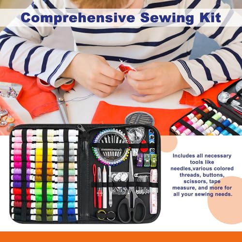 JUNING Sewing Kit with Black Case Portable Sewing Supplies for for Mom Grandma Women Men Teen Girls Boys Adults Beginner, Home Travel, Emergency, 42 Threads, Scissors, Needles, Measuring Tape and More - size: XL-42 Threads
