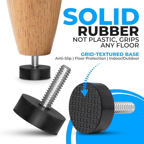 12PK Rubber 1/4"-20 Leveling Feet, Adjustable Levelers with Inserts - size: 1/4"-20 thread