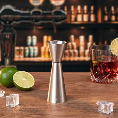 Briout Double Cocktail Jigger for Bartending, 2 OZ & 1 OZ, Flat Edge Silver - color: Frosted Silver, size: Flat Edge-1oz/2oz-1PC