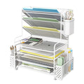 Simple Trending 7 Tier Desk File Organizer, Letter Tray Paper Organizer with Pen Holder and Metal Hanging Basket, White - color: Pen holder White