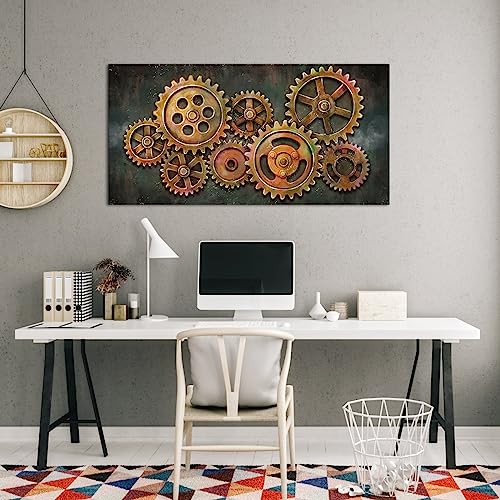 iHAPPYWALL Large Abstract Gear Wheel Canvas Wall Art Industrial Steampunk Mechanical Teamwork Gift for Bedroom Home Office Cafe Bar Decor Ready to Hang 24x48inch