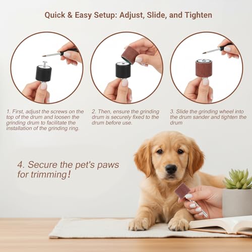 50 Pack Pet Nail Grinder Replacement Kit, Dog Nail Smoother with Grit Sanding Bands Sanding Drum Set, Pet Dog Claw Care Grooming Supplies (80#/120#)