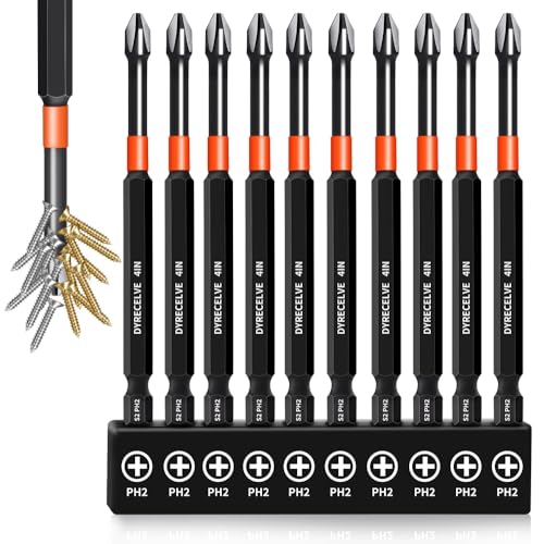 DYRECELVE 10-Piece Phillips Bits #2 Impact, 4-Inch Long Screwdriver Bits - color: 4'' Ph2 10-pcs