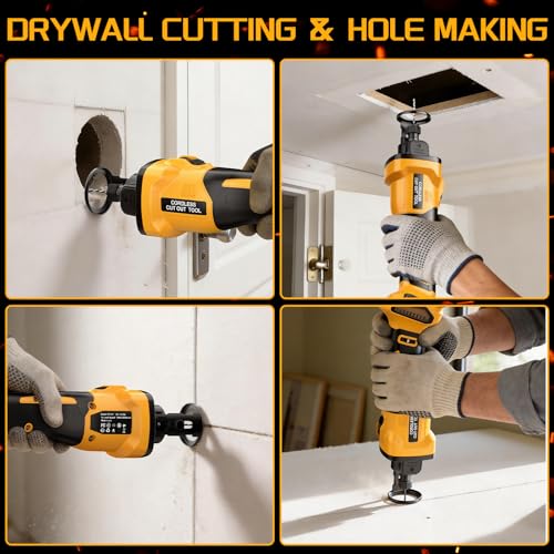 Brushless Drywall Cut-Out Tool Compatible with Dewalt 20V Battery (Tool Only), Cordless Drywall Rotary Saw, 28000 RPM, 6 Speed Adjust, Depth Adjust, 1/8" Quick Bit Change, Cutting Tool for Drywall