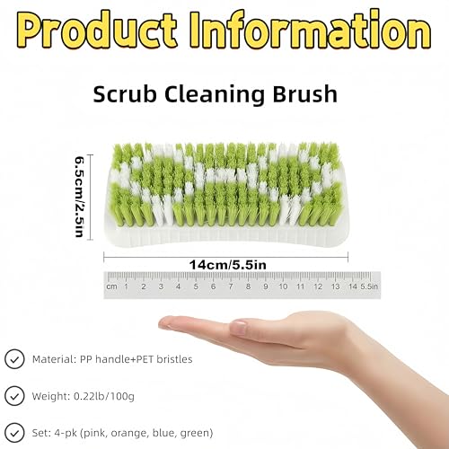 Scrub Brush Heavy Duty Scrub Brushes Scrubbing Cleaning Brush Set | 4 Pack Scrub Brush for Cleaning with Stiff Bristle Deep Cleaning Brushes for Bathroom, Floor, Shower, Carpet, Bathtub