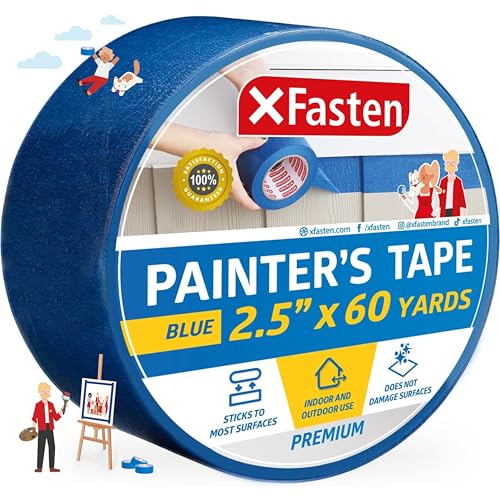 XFasten Professional Blue Painters Tape 2.5-Inches x 60-Yards (Single Pack) Blue Painters Masking Tape Bulk - Sharp Edge Line Technology, Produces Sharp Lines | Residue-Free Wall Trim Tape - size: 2.5 Inches x 60 Yards (Single Pack)
