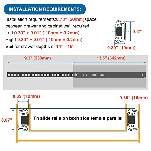 4pcs Ball Bearing Drawer Slides 13.5 Inch / 342mm, 2 Fold Metal Drawer Tracks, Two Way Slide Track Rail Glides with Mounting Screws - 0.67 Inch Wide - size: 13.5 Inch