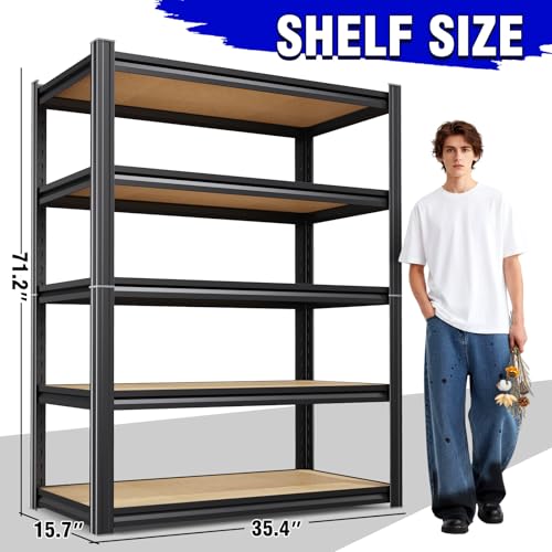 71"H-35"W-15.7"D Garage Shelving-2050LBS 5 Tier Storage Shelves,Adjustable Heavy Duty Metal Shelving Unit and Storage Large Rack,Utility Steel Shelf For Shop Warehouse Industrial Pantry Basement Black - size: MDF/35.4"Wx15.7"Dx71"H