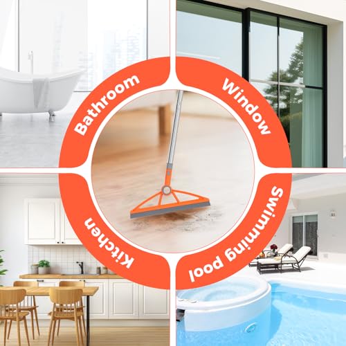 wlich 2-in-1 Air Broom, Silicone Rubber Broom with 54" Handle & 2 Strips