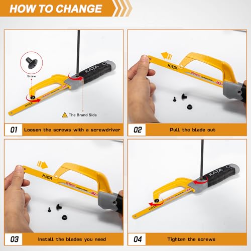 KATA 10 Inch Mini Hacksaw for Metal & Wood Cutting with 4-Piece Blades - size: 3PC Hacksaw