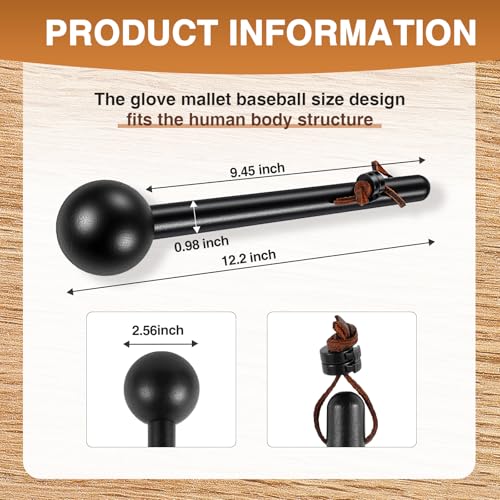Hollowfly Baseball Glove Mallet 12 Inch Baseball Softball Glove Shaping Hammer with Leather Rope- Quick Create Ball Shaped Pocket for Softball - color: Black