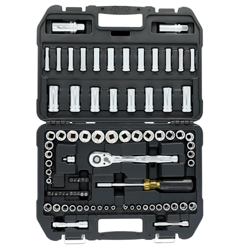 DEWALT Mechanics Tool Set, 84 Piece SAE/Metric Set with Low Profile 72-tooth Ratchet,1/4 Inch Drive (DWMT45424) - style: NEW 84 Piece Set