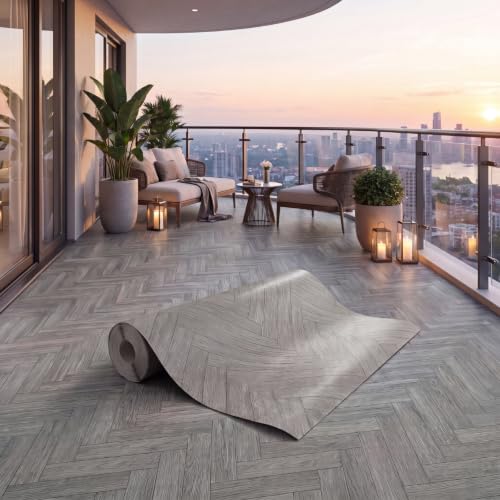 Vinyl Flooring Roll, Gray Wood Grain, 3.28' x 32.8' 107.6 sq ft