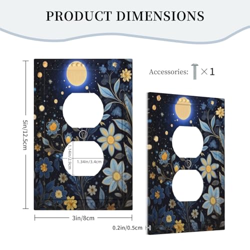 Art Moonlit Garden Duplex Outlet Cover Plate - color: Moon Flowers, size: 1 Gang Duplex/5x3 IN