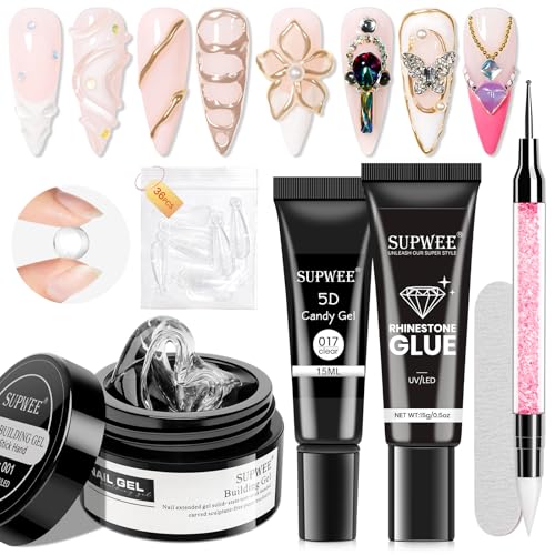 Solid Builder Gel for Nails 3D Nail Sculpture Gel and Nail Rhinestone Glue | 3d Gels Nails Art Clear Hard Gels for Christmas Home DIY Manicure for Women Girls - color: Clear Clear Clear