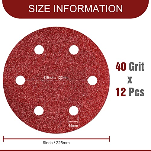 Awutzut 9 Inch 6 Hole Sanding Discs 40 Grit Hook and Loop for Drywall Sander 12PCS - style: 40 Grit