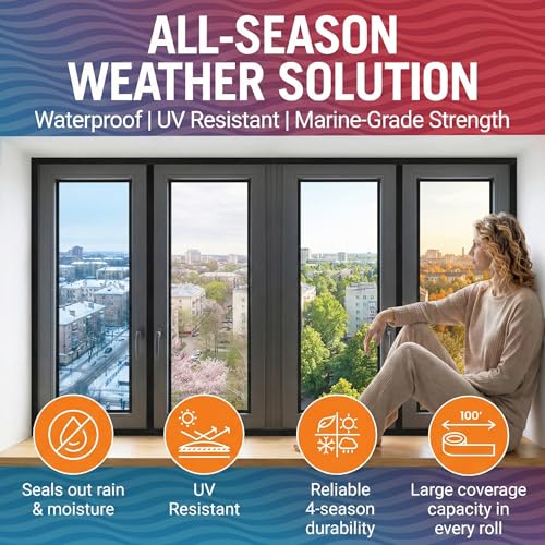 Window Sealing Tape Black 2-Pack, 2 Inch x 100 FT Per Roll, Weather Seal - color: Black, size: 2 Pack