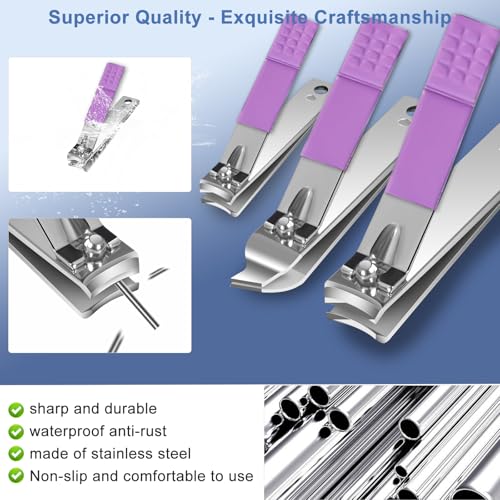 Manicure kit for Women Personal Nail Care Kit, 30 in 1 Professional Stainless Steel fingernail and toenail Clippers,Pedicure Kit and Beauty Tools Portable Set with Luxurious Travel Case (Purple) - color: 30 in 1 Purple