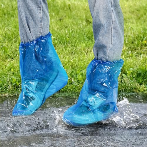 Yzurbu 20PCS 13.7" Disposable Boot & Shoe Covers – 14g Extra Thick Blue Waterproof & Non-Slip CPE Overshoes, XL Size Fits up to Men's 12, Women's 14 – For Home, Cleaning, Travel, Indoors & Outdoors