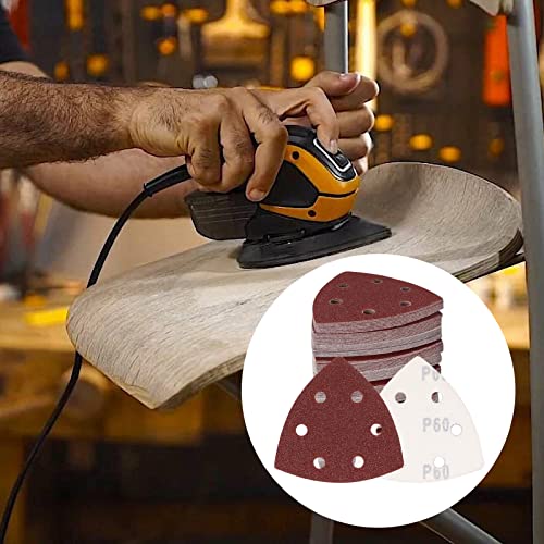 120 Pcs Triangle Sanding Pads, 60 Grits Detail Sander Sandpaper Hook and Loop Sanding Sheet,3.54"(90mm) Triangular Sandpaper for 3.5" Oscillating Multi Tool - size: 60 Grit, style: Hole