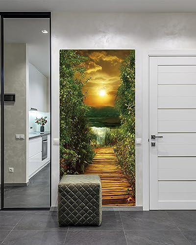FLFK Door Decal Sticker - Lakeside Path,Peel and Stick Mural,Combined Size 36"x80",Split into 2 Pieces - color: Mt649, size: 36"x80"