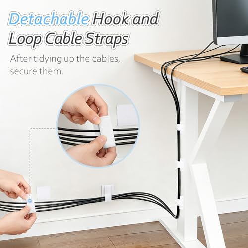 Cable Management Under Desk Detachable Cable Straps, White, 20 Pack - color: White