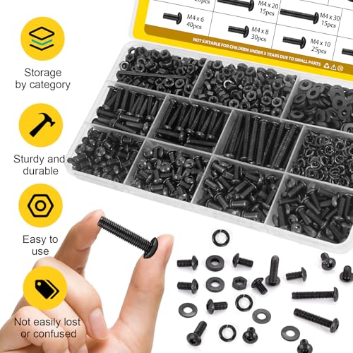 660PCS M4 Hex Button Screws Assortment Kit, M4x6/8/10/12/16/20/30 mm - size: M4 660pcs