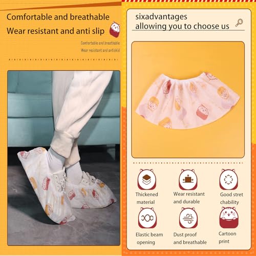 50 Pairs Disposable Shoe Covers, Kids Cat Print with Double Elastic Cuffs