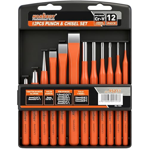 HORUSDY 12-Piece Punch and Chisel Set, Including Cold Chisels, Pin Punch, Center Punch - size: 12-Piece with Storage Case