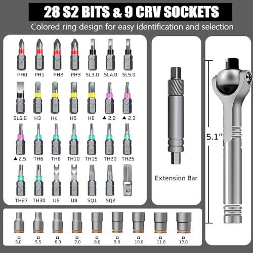 40-in-1 Magnetic Ratcheting Screwdriver Set with 180° Rotating