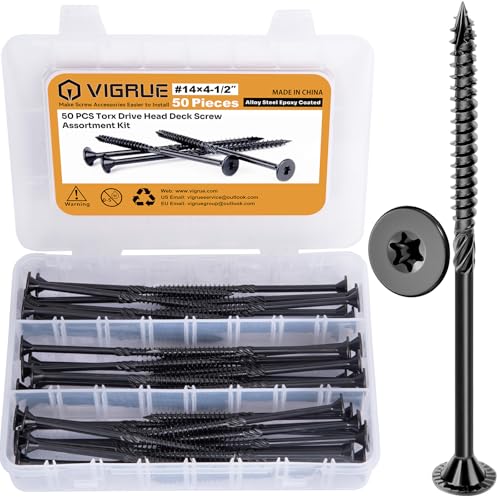 VIGRUE Deck Screws, Wood Screws - Star Drive Decking Screws for Timber, Log, Landscaping Wood, Rust-Resistant, Easy to Install, DIY Projector & Wood Working (50PCS #14X4-1/2) - style: 50PCS #14X4-1/2 deck screws