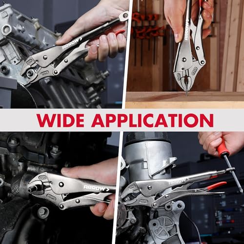ARROW 10" Curved Jaw Locking Pliers with Screw Extractor | CR-MO Steel Pliers, Adjustable Screw, One-Hand Release, Anti-Slip Handle - size: 10 inch