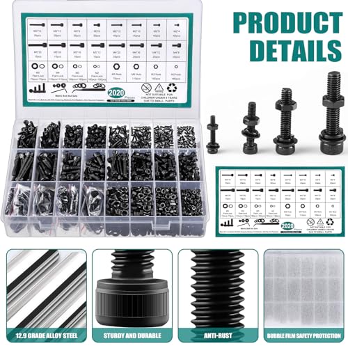 2024 Pcs Metric Screw Assortment, Bolts and Nuts Assortment Metric Machine Screw Assortment M2 M3 M4 M5, 12.9 Alloy Steel Black Zinc Plated Hex Socket Head Screws Nuts Bolts and Washers Set - size: M2-M5, 12.9 Alloy Steel, Hex Socket Head