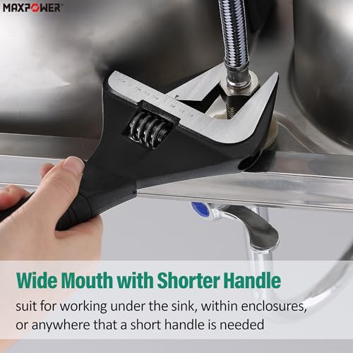 MAXPOWER 12-inch Wide Jaw Adjustable Wrench, 2.4" Jaw Opening, Cr-V Steel - size: 12-inch