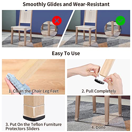 Ezprotekt Chair Leg Sliders for Carpet, 24 Pcs Square Chair Glides for Carpet, Carpet Furniture Pads Stool Leg Protectors Caps, Carpet Furniture Glides Quickly and Easily (L Fit:1" - 1.4") - size: L-Clear