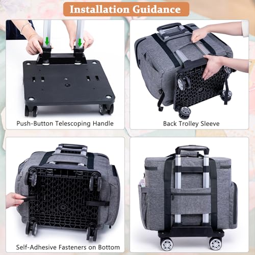 AMOIGEE Rolling Craft Bag with Wheels for Sewing Machine & Craft Supplies - color: Grey - Black, size: With Wheels