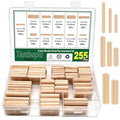 255Pcs 8 Values Wood Dowels Kit 1/4" 5/16" 3/8", Wooden Dowel Pins, Fluted Wood Dowels Rods for Crafts, Furniture, DIY Manual - size: 8 sizes-255pcs