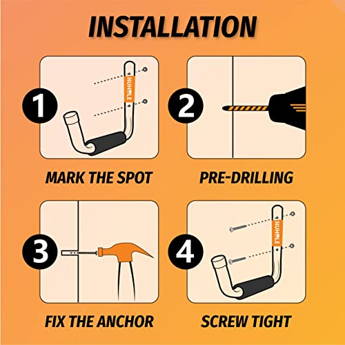 HUHOLE 4 Pack 13.6 Inch Jumbo Garage Storage Hooks - size: 13.6" Ski Board Hanger