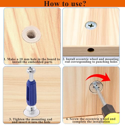 170PCS Cam Locks for Furniture,3-in-1 Eccentric Hardware Wheels,Furniture Fasteners & Connectors with Multi-Size Nuts,Bolts and Wood Dowel Pins-Assortment Kit for Furniture Assembly/Repair - size: 120PCS-Silver