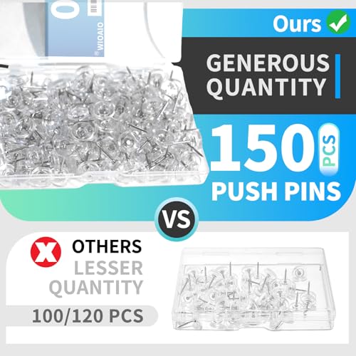 150PCS Clear Thumb Tacks for wall Push pins for wall thumbtacks for Hanging - color: Clear