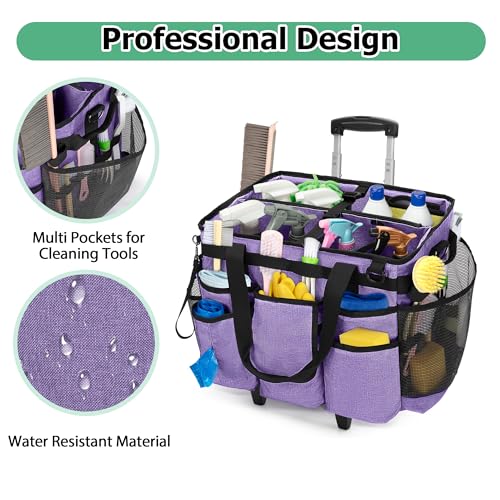 LoDrid Professional Rolling Cleaning Bag with Detachable Trolley, Purple - color: Purple
