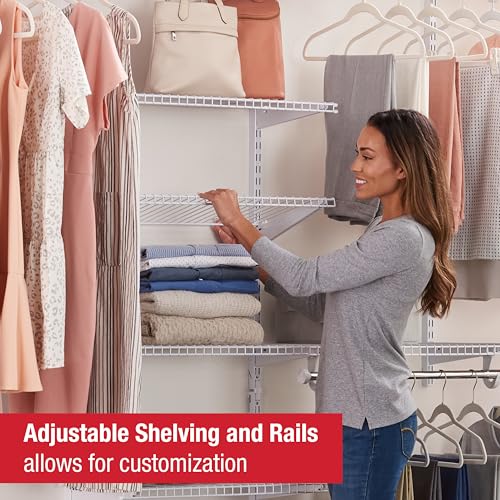 Rubbermaid Configurations Deluxe Custom Closet Kit 4-8Ft. Adjustable Metal Wire Shelving White Finish Expandable Organization System Hardware Included for Home Closet/Pantry/Laundry/Mudroom - color: White, size: 4-8 Feet