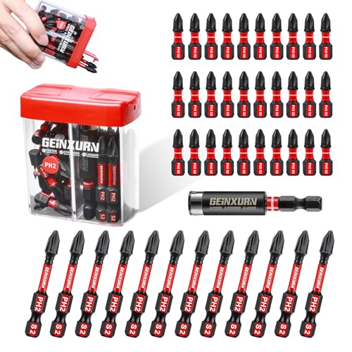 Geinxurn Impact #2 Phillips Screwdriver Bits Set,43 Pcs Magnetic PH2(1" and 2") S2 Steel Driver Bits with Storage Colorful Box - color: Ph2, size: 1"2"-43PCS