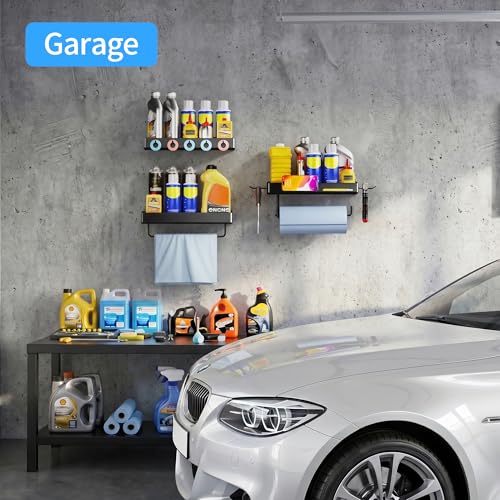 SUNTECH Garage Paper Towel Holder with Shelf, Wall-Mount, 3 Pack (Black) - color: Black, size: 12.8-inch(3 Pack)
