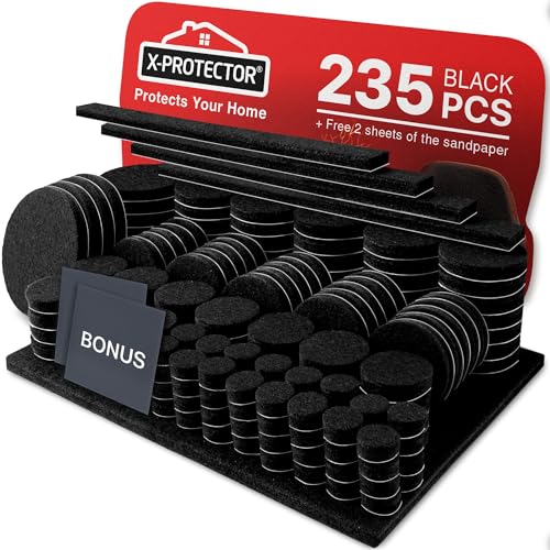 Felt Furniture Pads 235 PCS X-Protector! Huge Quantity of Furniture Pads - size: 235 PCS Black, Round & Square