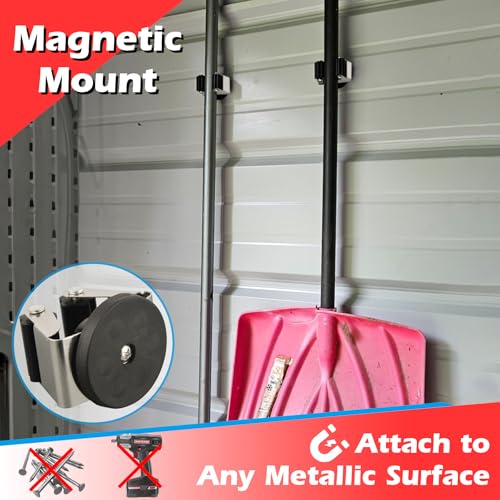 MUTUACTOR Magnetic Broom Holders,2PCS Anti-scratch Magnetic Mount Broom Holder with Rubber Grippers, 12lbs Heavy Duty Magnetic Tool Holders for Work Garage Laundry Kitchen RV Van Accessories - style: Anti-slip,Black&Silver,2PCS